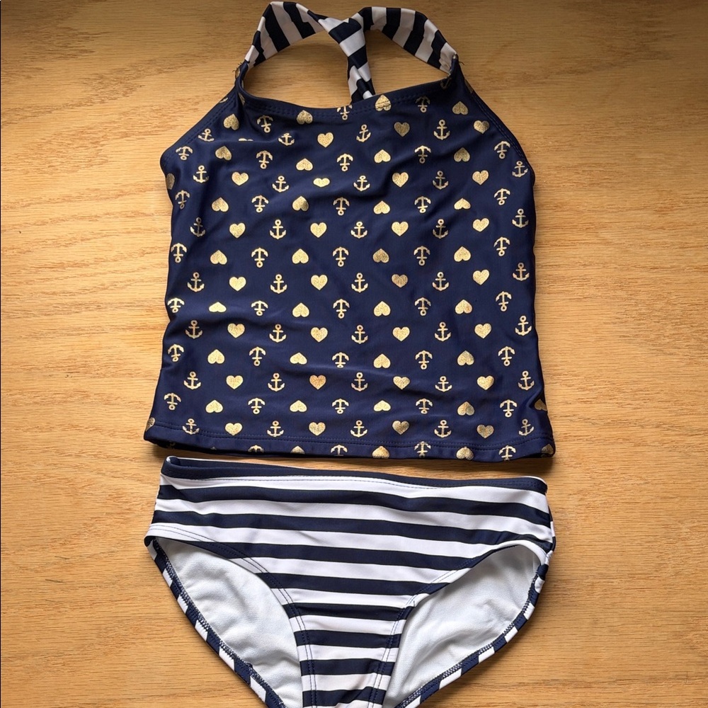 Cat & Jack Navy and Gold Nautical Tankini Set